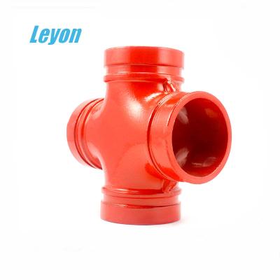 China Steam Grooved Water Pipe Fit Ductile Iron FM Fitting DIN Grooved Cross Customized, 2' - 10