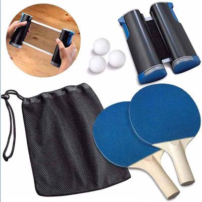 China Wholesale Lightweight Professional Wooden Ping Pong Racket With Net Portable Ping Pong Net With Racket Balls for sale