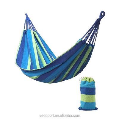 China 2021 New Arrival Traditional Canvas Outdoor Swing Bed Thickened Striped Hanging Bed Sleeping Hammock For Camping Hunting for sale