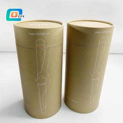 China Custom Biodegradable Hair Straightener Cylinder Tube Hair Curler Paper Packaging Box For Gift Wrapping Paper Cardboard Tube With White Printing for sale