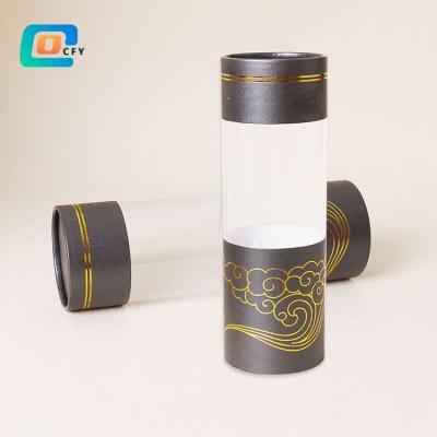 China Biodegradable Customize Transparent Cylinder Clothes Packaging Paper Tube With Custom Luxury PVC PET Window Candle Packaging Cylinder Boxes for sale