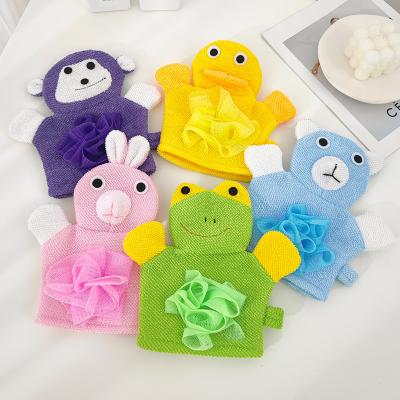 China EXFOLIATING Customized Cute Bath Loofah Cartoon Sponge For Baby Shower Hand Puppet Glove Kids Gift Bath Gloves for sale