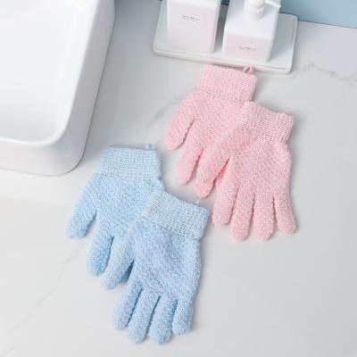 China Logo Five Fingers Clean Custom Nylon Massage Body Skin Remover Dead Body Scrubber Exfoliating Gloves for sale