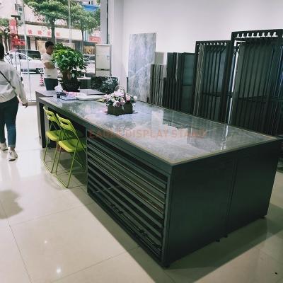 China Durable Showroom Metal And Material Sliding MDF Display System Drawer Stone Tile Display Cabinet Racks for sale