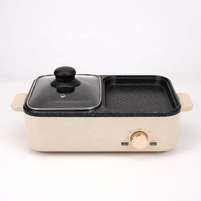 China 2022 Household Custom Logo 2 in 1 Mini Electric Griddle Home Use Hot Pot with BBQ Grill Dish for sale