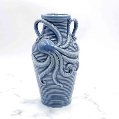 China Viable Animal Shape 3D Octopus Flower Vase Ceramic Hand Made Home Decoration for sale