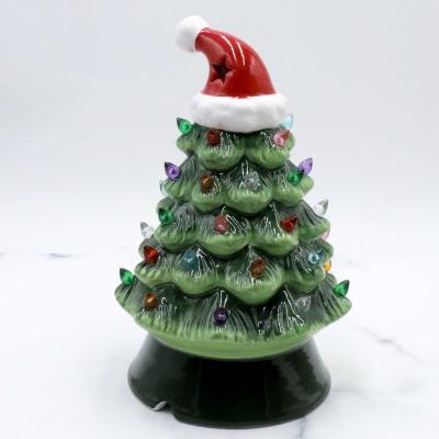 China Amazon Hot Sale 15 Inch Hand Painted Ceramic Christmast Ornament Christmas Tree with LED Lights Decoration Home Xmas Party for sale