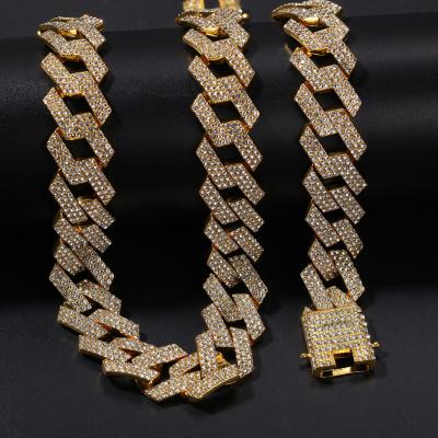 China Free Shipping Mens Hiphop True Miami Cuban Link Chain 18k Gold Over Icy Stainless Steel Necklace 18 Inches for sale