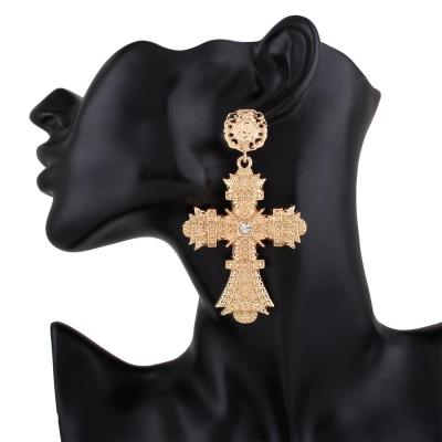 China Hiphop Baroque Gold Color Large Cross Earrings For Women Bohemia Jewelry Rhinestone Cross Dangle Earrings Drop Earrings for sale