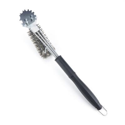 China Easily Cleaned Hot Sell Parrilla Para Cepillo Stainless Steel Bristle Wire Barbecue Two Scraper BBQ Cleaning Grill Brush Easily for sale