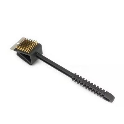 China BBQ Brush Cleaning Iron Wire+Polyester Grill Cleaning Brush Easily Cleaned Dual Brush And Scraper for sale