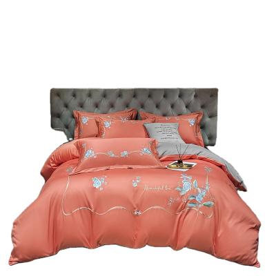 China Nondisposable Luxurious Spring Breeze Drunken Exquisite Satin Embroidered Comforter Set 4 Pcs Bedding 2 Pillow Cases 1 Duvet Cover 1 Flat Sheet for sale