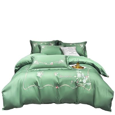 China Nondisposable Luxurious Spring Breeze Drunken Exquisite Satin Embroidered Comforter Set 4 Pcs Bedding 2 Pillow Cases 1 Duvet Cover 1 Flat Sheet for sale