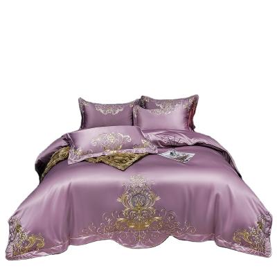 China Colorful Style Disposable Luxury Embroidery Bedding Sets 4 Sets 4 Seasons Cotton Fabric 100% Quilt Cover 2 Pillowcase 1 Sheet 1 for sale