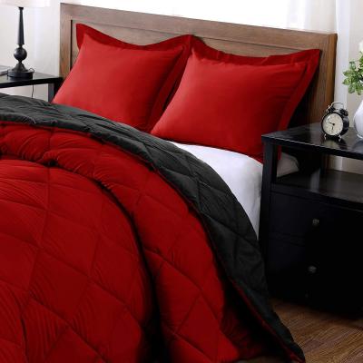 China Machine Washable Lightweight Solid Comforter Set (King) with 2 Pillow Shams - 3-Piece Set - Red & Black Down Alternative Reversible Comforter for sale