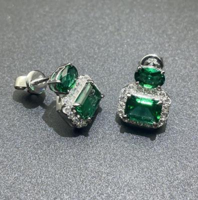 China ZHF Sterling Silver Jewelry Emerald Cut CLASSIC Cubic Zircon Stud Earrings Women Men for sale