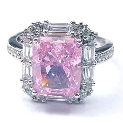 China CLASSIC Factory Traceable Pink Shiny Loose Synthetic Zircon Square Cut Price ZHF Silver Ring for sale