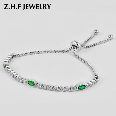 China Healthy Shape 3*5,24PCS,0.75CT Gemstone 925 Sterling Silver Green Gemstone CGCC Certification Denier Bracelet for sale