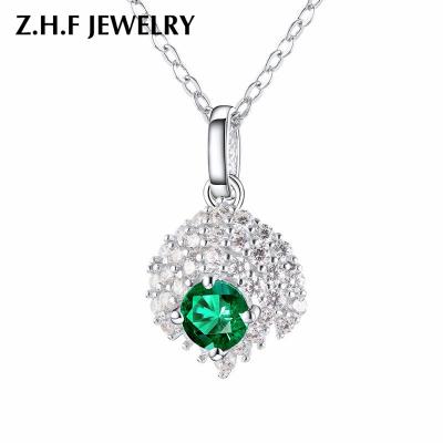 China Precious Metals Circular 5m Healthy 0.5CT Gemstone Created Hydrothermal Green Necklace Silver 925 Fashion Jewelry for sale