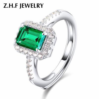 China Healthy Diamond Jade Rectangle 5*7,0.85CT Emerald Gemstone 925 SilverJewelry Precious Metals Ring Sterling Silver Green for sale