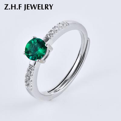 China Healthy Circular 5m 0.5CT Zambia Emerald Created 925 Sterling Silver Diamond Lab Grown Green Stone Rings for sale