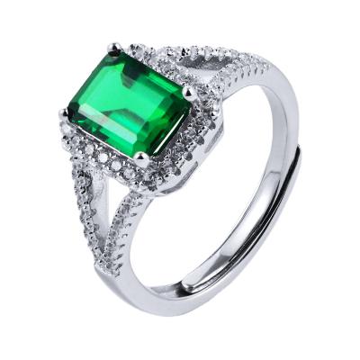 China 925 FASHIONABLE Emerald Square Ring Simple And Generous Silver Hydrothermal for sale