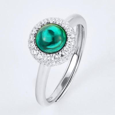 China ZHF Emerald Ring Jewelry Vintage 925 Sterling Silver Cluster CZ Stone 2021 for sale