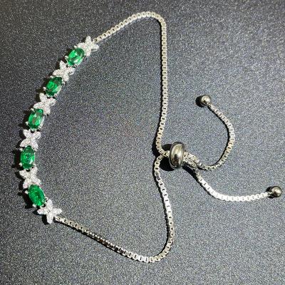 China Cute 925 Silver Jewelry Emerald Hydrothermal Emerald Hand Catenary Fashion Bracelets for sale