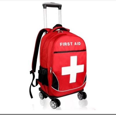 China Fashion RED First Aid Rolling Wheels Backpack Trolly Emergency responder equipment Medi Healthcare Treatment Trolley Bag for Travelling for sale