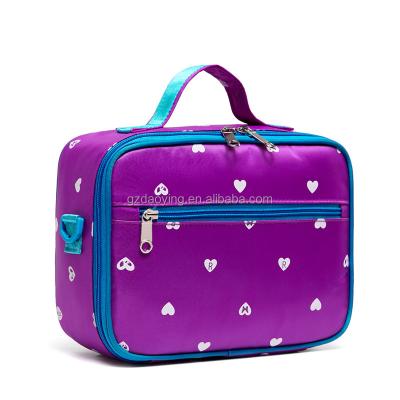 China Lunch bag Purple Kids Insulated Picnic Cooler Bag for Girls School Outdoor Activities Lunch Box with Handle and Pockets for sale