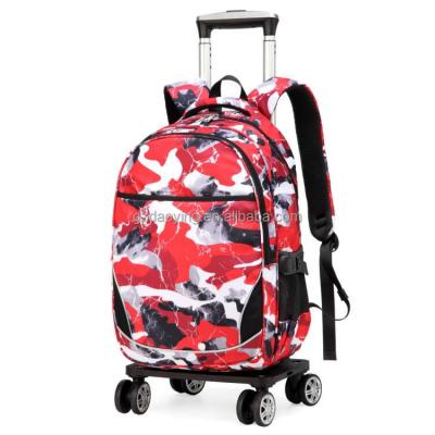 China Waterproof Kids Lunch bag set School bag Rolling Wheels Trolly Children Camouflage mochila escolar Trolley Backpack for kindergarten boys for sale