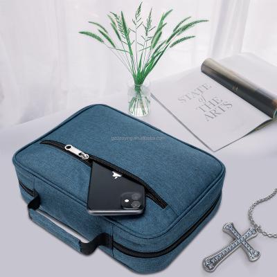 China Daily Church Life Hot Sale Bible Cover Carrying Book Case Church Bag Bible Protective with Handle Zipper Front Pocket Inner Mesh Pocket Blue for sale