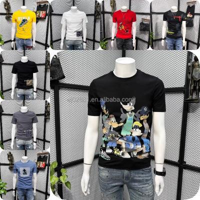 China 2023 New Anti-wrinkle fashion fashion T-shirt summer men's and women's high quality printed round neck black and white for sale