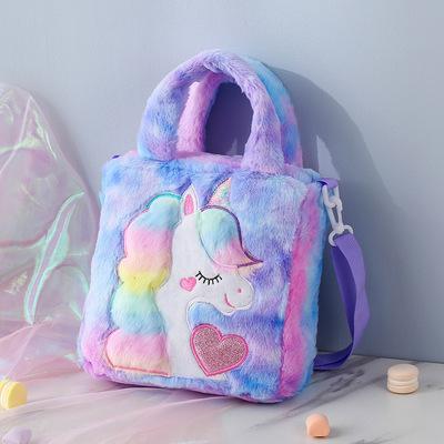 China The Other Furry Unicorn Bags Cute Faux Fur Tote Bag Kids Shoulder Handbags Girls Winter Wholesale New - Body With Strap for sale