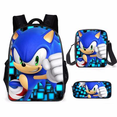 China Custom Waterproof LOGO Waterproof Nylon Sonic Toddler Kids Small Boys School Bag Bookbags Backpack Set for sale