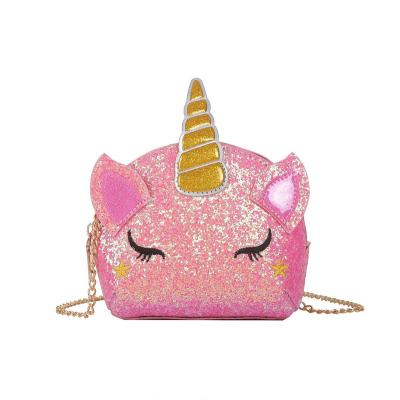 China 2021 Winter Fall Sequin Bling Unicorn Bags Girls Chain Shoulder Cross Fashion - body bags invent purse for sale