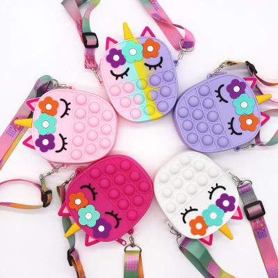 China New Arrival Waterproof Free Sample Inspired Kids Bags Kids Unicorn Purses Coin Bag Little Girls Silicon Coin Purses for sale