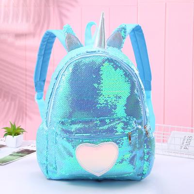 China New Arrival Fashion Sequin Cartoon Polyester Girls Unicorn School Bag Waterproof Backpacks For Children for sale