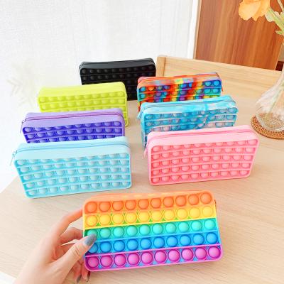 China New Waterproof Popit School Pencil Case Pouch Silicone Zipper Snap Buttons Kids Students Fidget Person Toys For Relaxation for sale