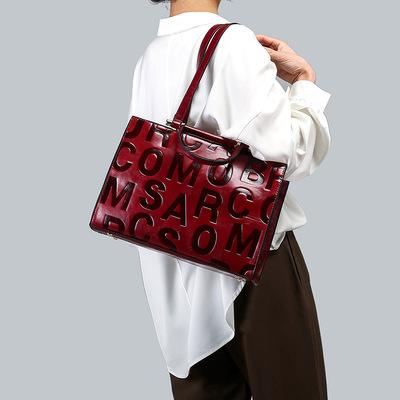 China Lady's PU Leather Women's Large Tote Bag Letter Hand Bag Purse High Quality Custom Logo Design Set Handbags For Ladies for sale