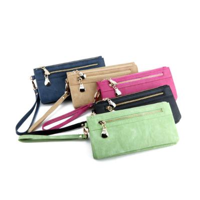 China RFID 2022 New Design PU Leather Women's Wallet Clutch Long Customized Triple Purse Ladies Wristband for sale