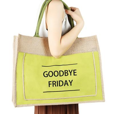 China Wholesale Custom Handled Shopping Bag Logo Woman Shop Bag Jute Eco - Friendly Bag For Shopping Travel for sale