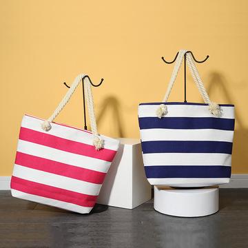 China Custom LOGO DESIGN Leisure Summer Beach Picnic Casual Travel Handled Large Capacity Tote Bags Shoulder Handbags Shopping Striped Bags for sale