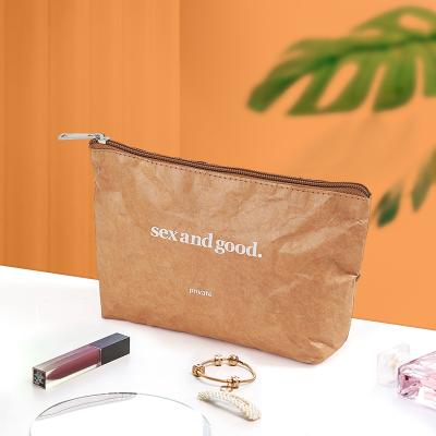 China 2021 Fashion Customized Logo DuPont Paper Eco Tyvek Cosmetic Bags New Style Kraft Paper Pape Travel Makeup Pouch Gifts for sale