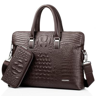 China Cotton Leisure Crocodile Pattern Leather Laptop Bag Shoulder Cross - Body Bag Men Business Briefcases And Wallet Set for sale