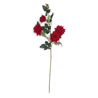 China Wedding Home Decoration Red Velvet Flower Arrangement Wedding Party Hotel Artificial Flower Fake Rose for sale