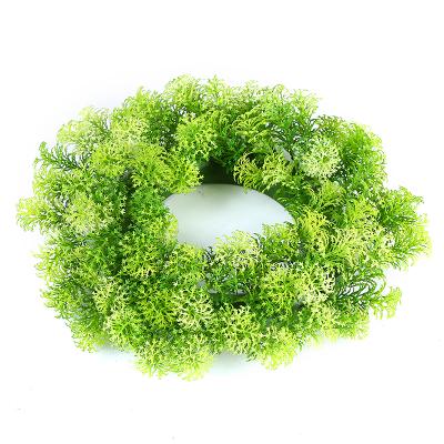 China New Fancy Plastic Good Quality Green Leaves Tree Ornaments Garland Door Hanger Grass Wreath for sale