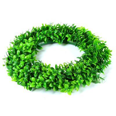 China Cheapest Factory Price Plastic Green Leaves Garland Front Door Ornament Green Wreath Waterproof for sale