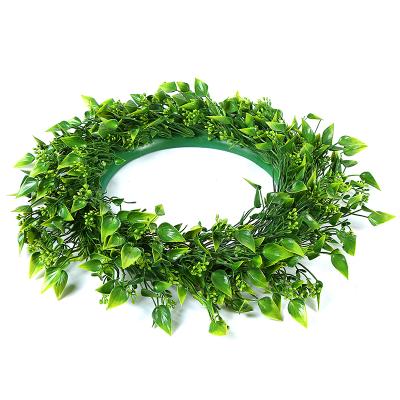 China Plastic Promotional Garland Spring Style Greenery Viridiplantae Round Shape Leaves Plastic Green Wreath for sale