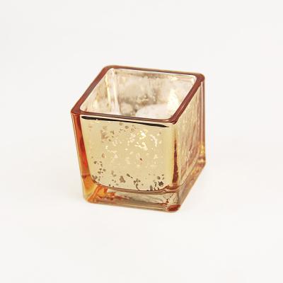 China Home Decoration luxury custom candle jar 50ml 6oz 4oz unique square mosaic gold empty glass candle holder for sale